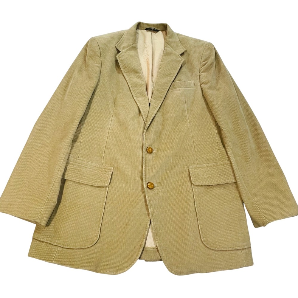Vintage Haggar Mens Tan Corduroy Blazer Sport Coat Made in USA Size 42 Khaki